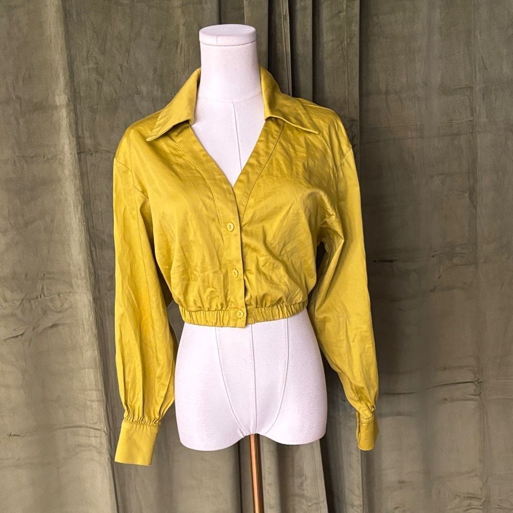 Iorane Elegant Mustard Button-Down cropped  Shirt for Women, XS
